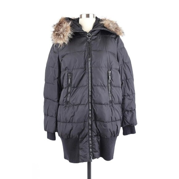 $1,690 Moncler Anglas Down Jacket Coat Fur Trim SZ 0/XS Black